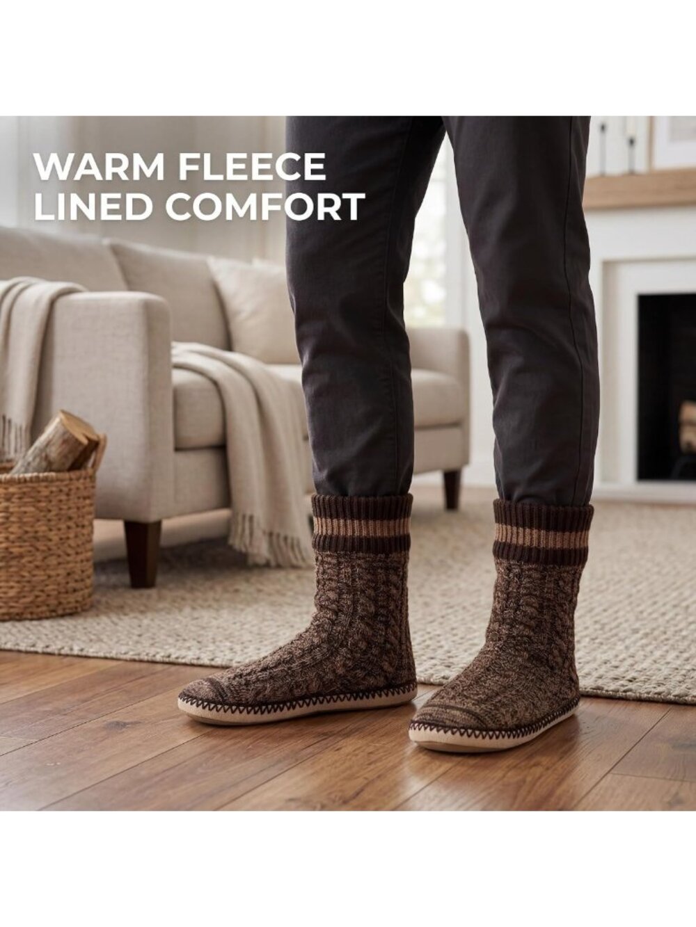 Cozy Men's Fleece-Lined Slippers | Soft Sole, Non-Slip, Warm Sock Shoes - Picture 2 of 9